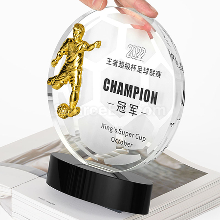 礼品订购创意足球水晶奖杯广告
