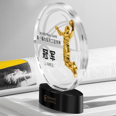 礼品订购创意篮球水晶奖杯广告