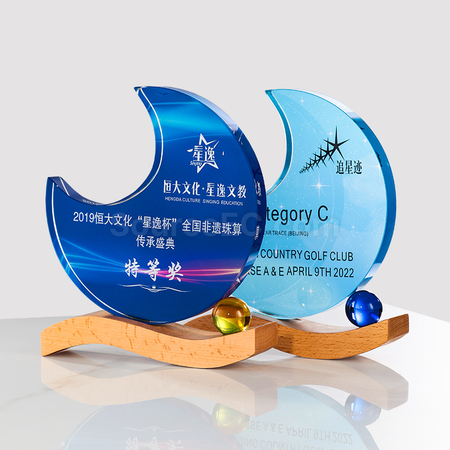礼品订购月亮木质水晶奖座广告
