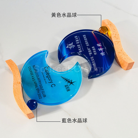 礼品订购月亮木质水晶奖座广告