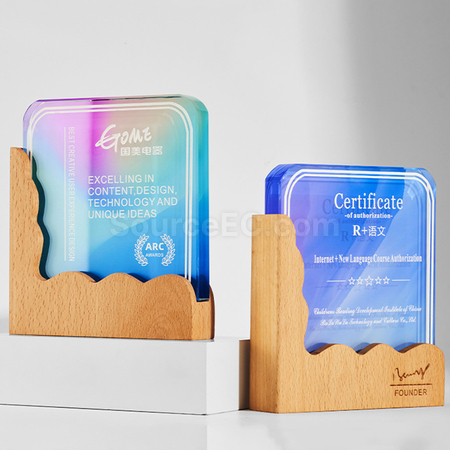 礼品订购木质水晶奖座广告