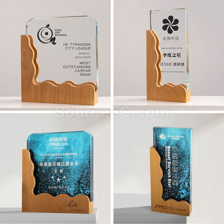 礼品订购木质水晶奖座广告