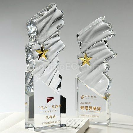 礼品订购不规则水波纹水晶奖座广告