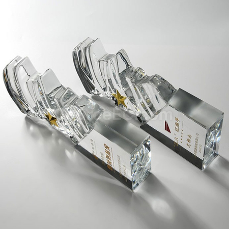 礼品订购不规则水波纹水晶奖座广告