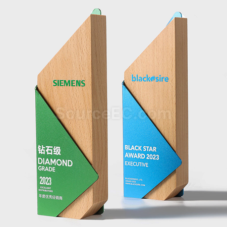 礼品订购木质金属奖座广告
