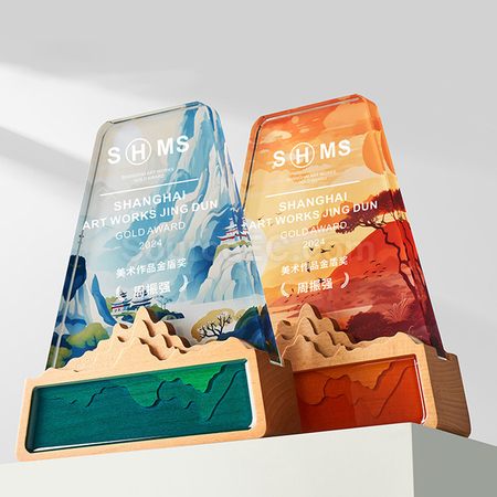 礼品订购水晶实木奖座广告