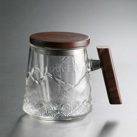 礼品订购山海茶木柄玻璃泡茶杯广告