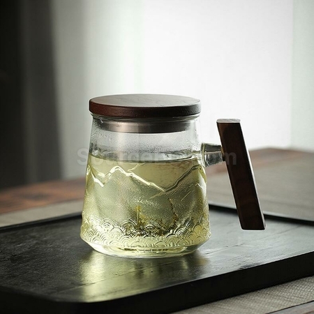 礼品订购山海茶木柄玻璃泡茶杯广告