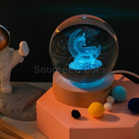 礼品订购3D内雕USB七彩水晶球灯广告