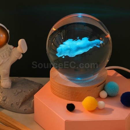 礼品订购3D内雕USB七彩水晶球灯广告