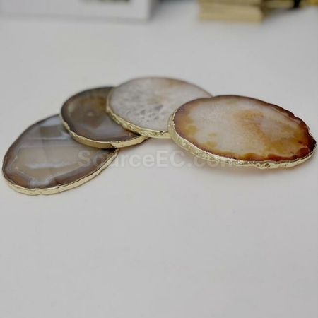 礼品订购个性玛瑙电镀金边杯垫广告