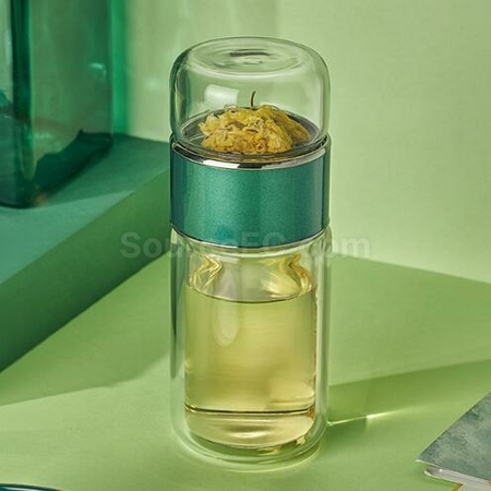 礼品订购280ML 便攜式茶水分離玻璃杯广告