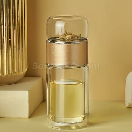 礼品订购280ML 便攜式茶水分離玻璃杯广告