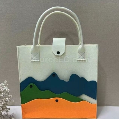 礼品订购大容量拼色山峰毛毡手提包广告
