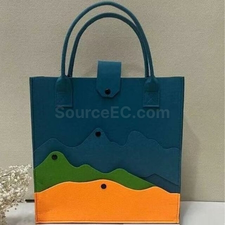 礼品订购大容量拼色山峰毛毡手提包广告