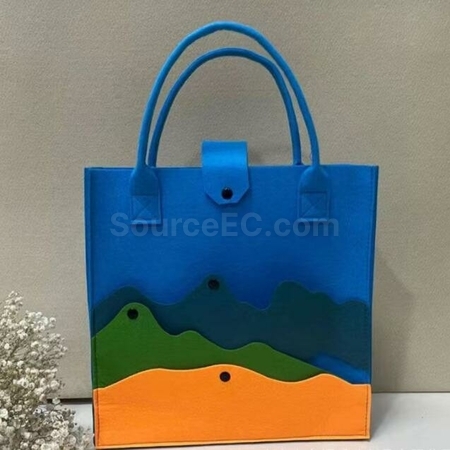 礼品订购大容量拼色山峰毛毡手提包广告