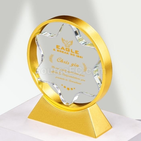 礼品订购立体五星金属水晶奖座广告