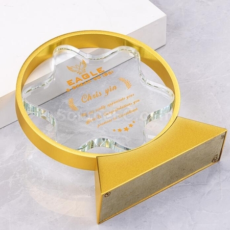 礼品订购立体五星金属水晶奖座广告