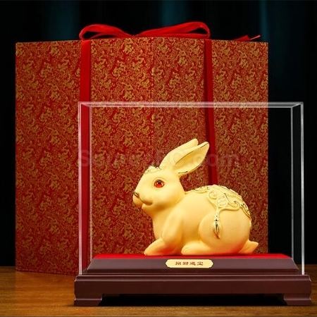 礼品订购沙金如意兔子摆件广告