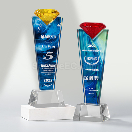 礼品订购彩色钻石水晶奖座广告