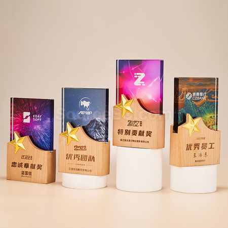 礼品订购木质水晶奖座广告