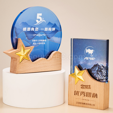 礼品订购木质水晶奖座广告
