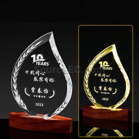 礼品订购发光实木底座水晶广告