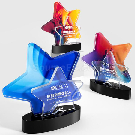 礼品订购彩印星星水晶奖座广告