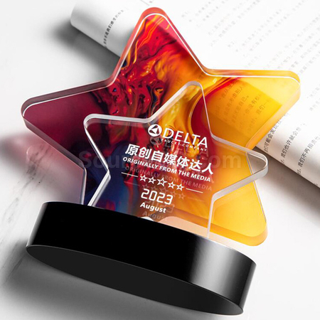 礼品订购彩印星星水晶奖座广告