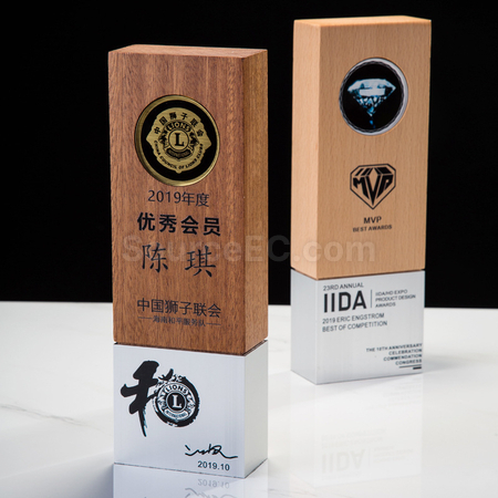 礼品订购琉璃水晶实木奖座广告