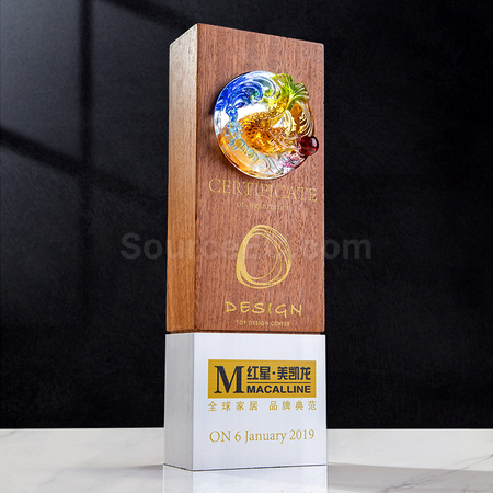 礼品订购琉璃水晶实木奖座广告