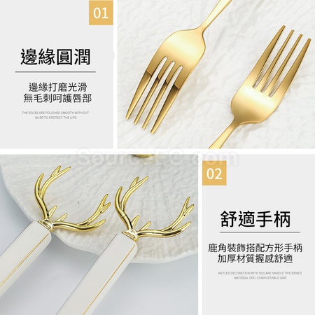 礼品订购圣诞麋鹿角陶瓷柄304不锈钢餐具广告