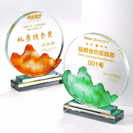 礼品订购幻彩水晶琉璃奖座广告