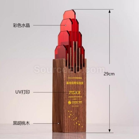 礼品订购云顶之巅实木水晶奖座广告