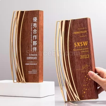 礼品订购金属实木奖座广告