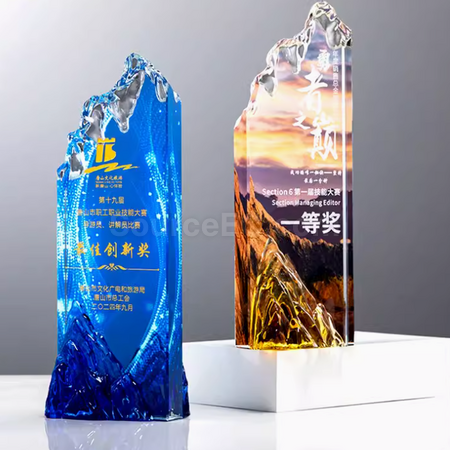 礼品订购创意山峰水晶奖座广告