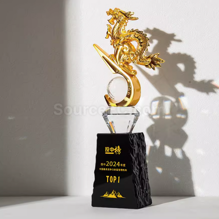 礼品订购创意龙年琉璃水晶奖座广告