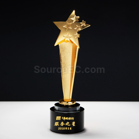 礼品订购金银铜星星水晶奖座广告