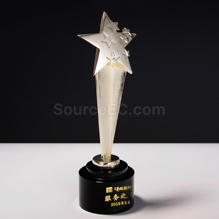 礼品订购金银铜星星水晶奖座广告
