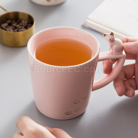 礼品订购日式盖猫咪图案马克杯广告