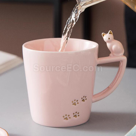 礼品订购日式盖猫咪图案马克杯广告