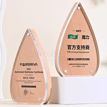 创意水滴实木亞克力奖座
