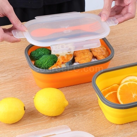 礼品订购环保硅胶折叠饭盒(帶餐具)广告