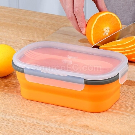 礼品订购环保硅胶折叠饭盒(帶餐具)广告