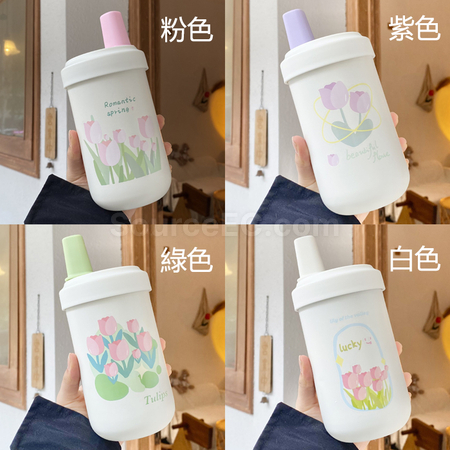 礼品订购奶茶保温杯带木纹可爱小熊皮套广告
