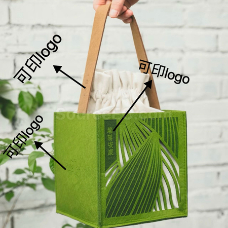 礼品订购端午节绿色编制毛毡包广告