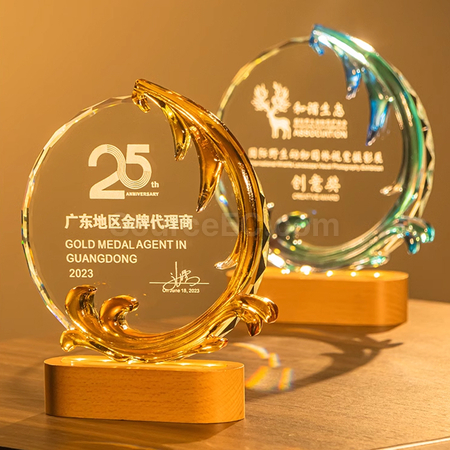 礼品订购发光琉璃奖座广告