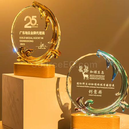 礼品订购发光琉璃奖座广告