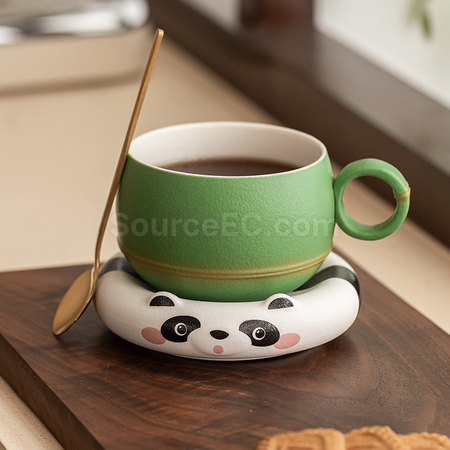 礼品订购熊猫陶瓷杯广告