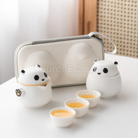 礼品订购熊猫便携旅行茶具广告